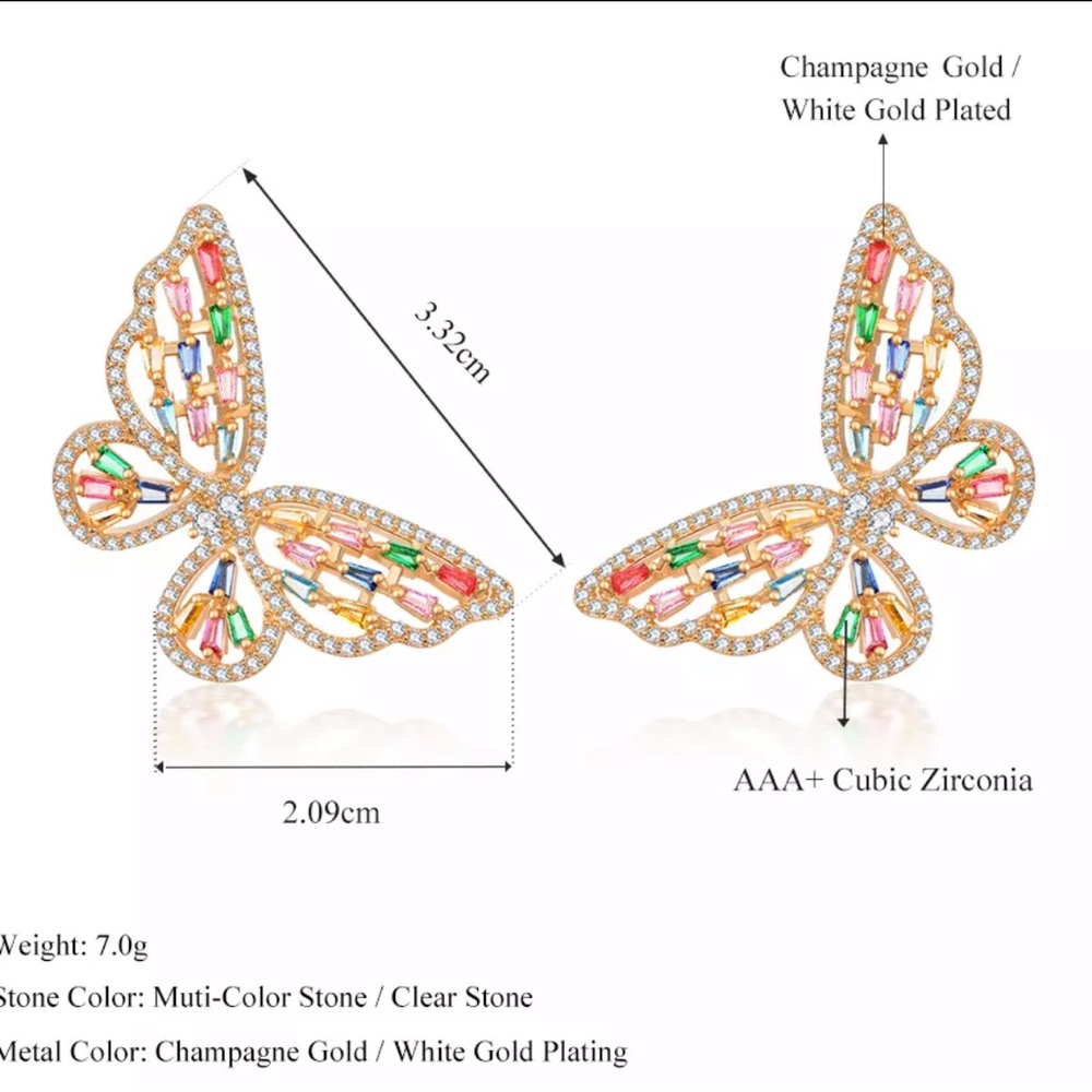 🌟 Beautiful White Gold Plated Butterflies Earrings - Picture 3 of 6